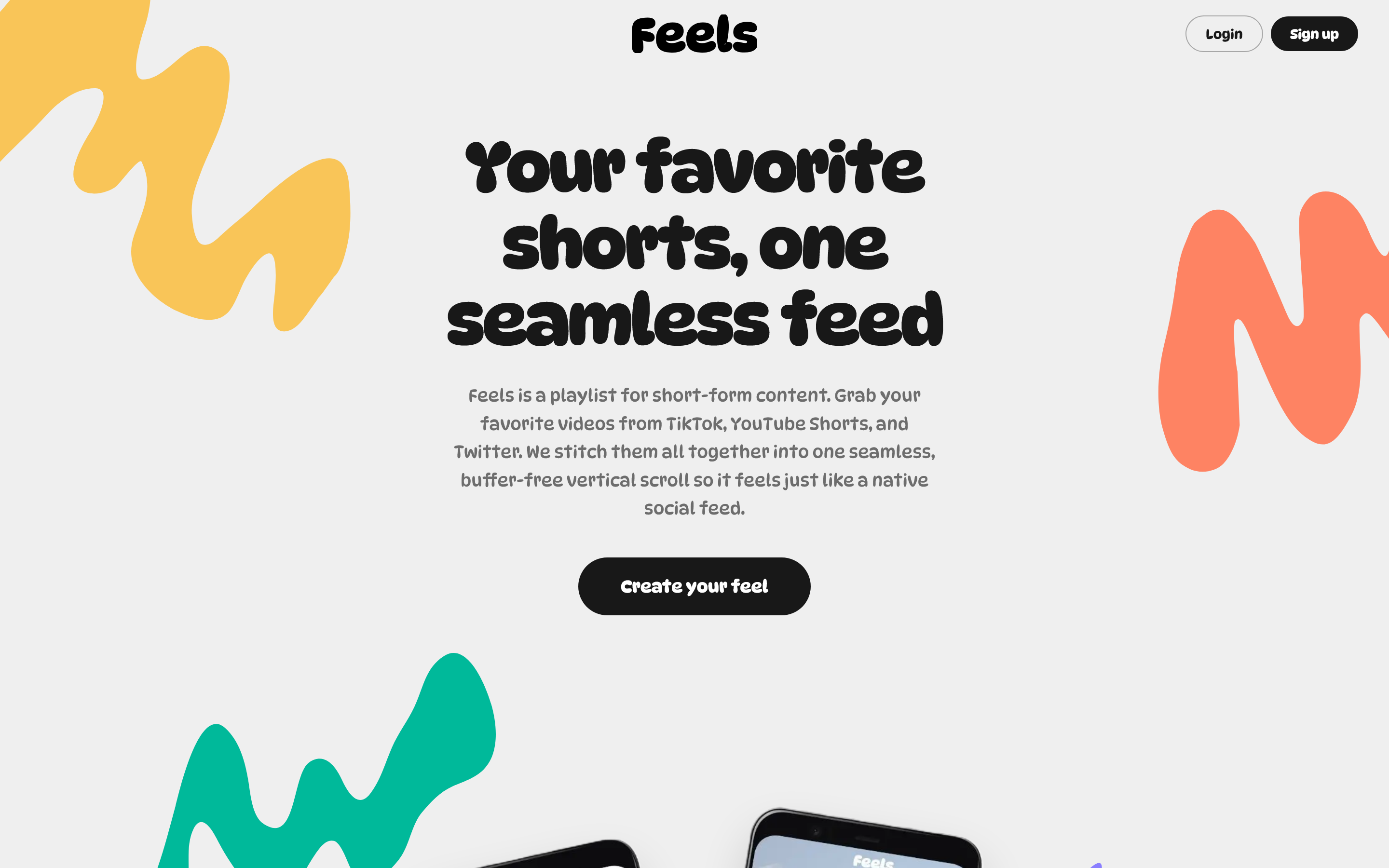Feels product page with short-form video app mockups