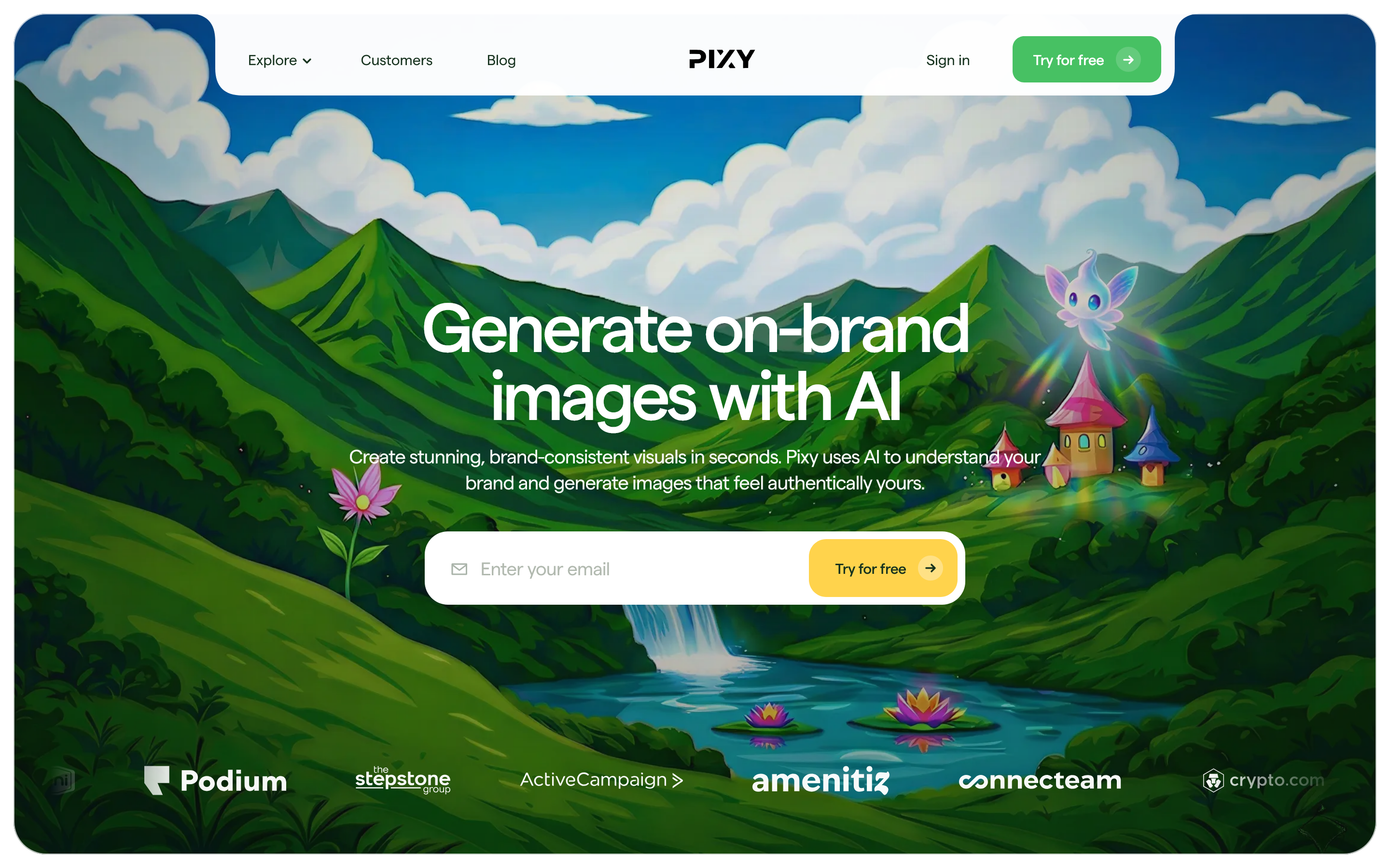 Pixy Digital hero screen for AI on-brand image generation
